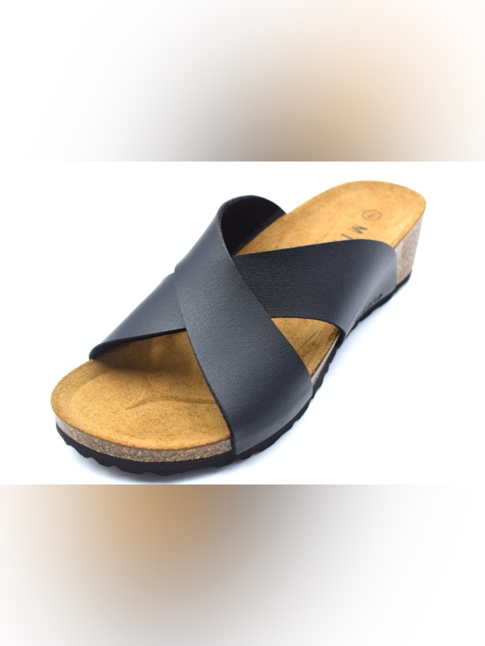 Black Crisscross Cork Footbed Slide Sandal
